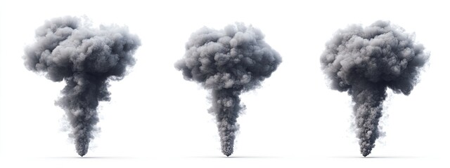 Three black smoke clouds on white background in different shapes