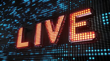 Bright LED display showcasing the word "LIVE" in vibrant colors.