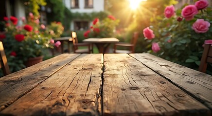 table and flowers on wooden table
