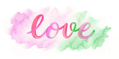 Colorful watercolor background, romantic love text, soft pastel hues, artistic design, perfect for greeting cards.