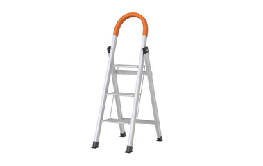 Metal stepladder isolated on a transparency background. Metal and plastic foldable stepladder with wide steps isolated.