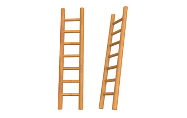 Wooden ladder or stairs. Step ladder on transparency isolated background.