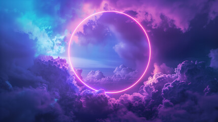 Neon Circle in Dreamlike Colorful Clouds
