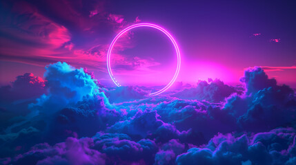 Neon Circle in Dreamlike Colorful Clouds
