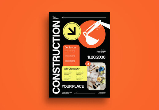 Black Utilitarian Construction Flyer Layout