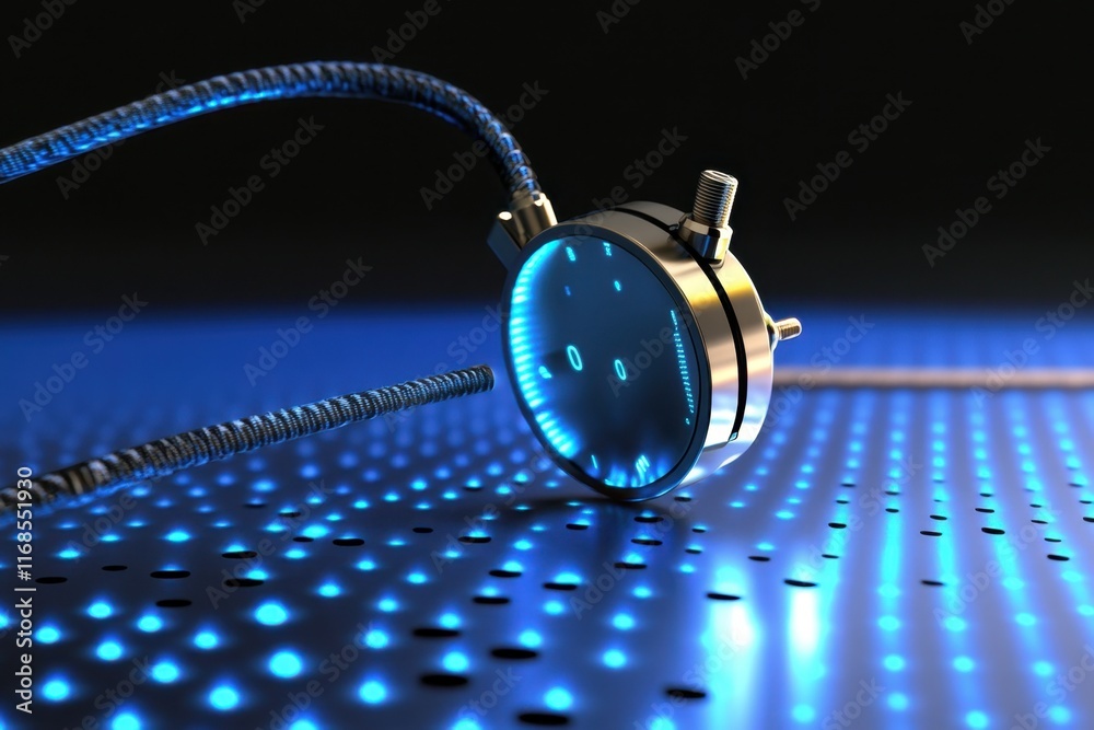 Poster innovative sensor technology on illuminated surface with dynamic patterns in a modern setting