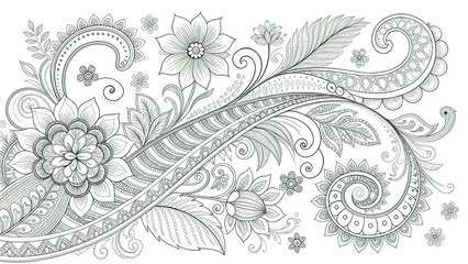 A coloring book with single-line patterns in the form of a fashion trend, vegetation and fantasy, a basis for a tattoo