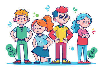 Cartoon with several tiny people suffering pain C.eps