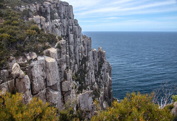 Breathtaking view of Cape Hauy Tasmania featuring rugged cliffs lush greenery and the vast ocean. Australia