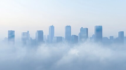 Obraz premium A city skyline shrouded in mist, creating a serene and ethereal atmosphere.