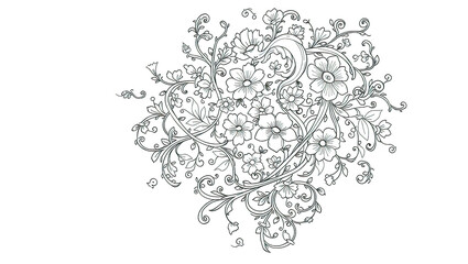 A coloring book with single-line patterns in the form of a fashion trend, vegetation and fantasy, a basis for a tattoo