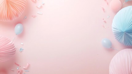Pastel Balloons and Confetti on Pink Background