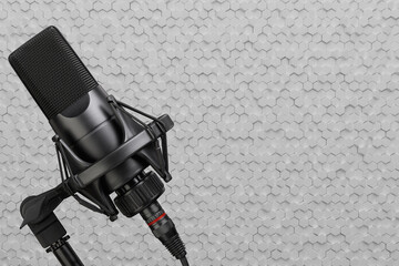 Modern studio microphone over white background