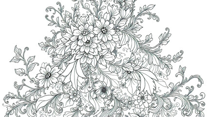 A coloring book with single-line patterns in the form of a fashion trend, vegetation and fantasy, a basis for a tattoo