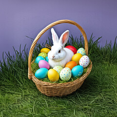 An AI-generated image of an Easter bunny with Easter eggs