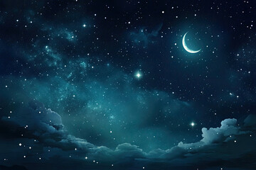 Fototapeta premium Dark, starry night sky with visible constellations and a clear, bright moon