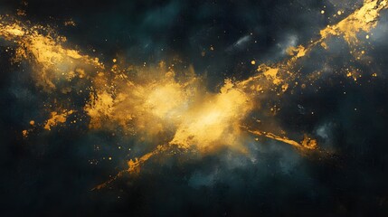 Fototapeta premium Abstract Gold and Dark Blue Splashes of Paint