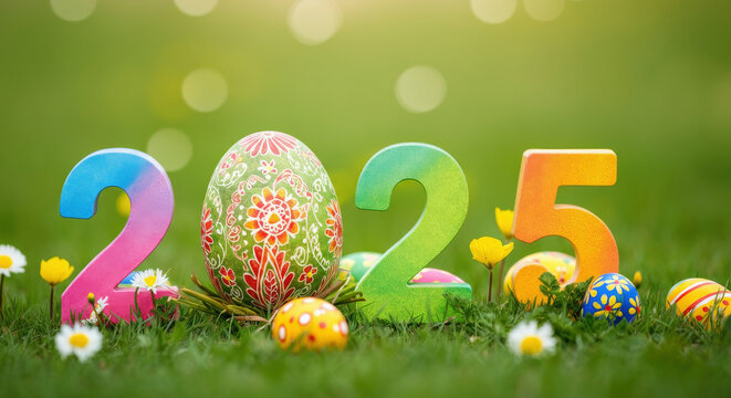 Colorful easter eggs and easter celebrations in 2025.