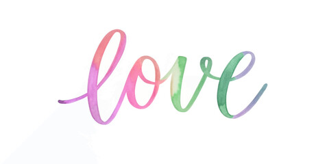 Colorful watercolor love, artistic lettering, vibrant design, romantic theme, decorative wall art.