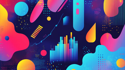 business concept abstract background with colorful charts, graphs, data, and business reports, illustration of business data analysis with abstract geometric lines  and shapes.