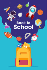 Backpack with School Supplies and Space Elements Illustration vector illustration