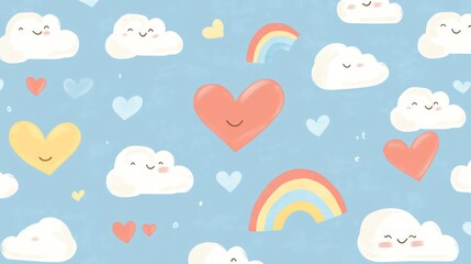 Happy Clouds Hearts Rainbows Pastel Sky Design