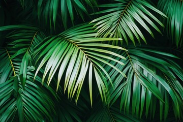 Lush Green Tropical Palm Leaves Creating Beautiful Natural Background Texture