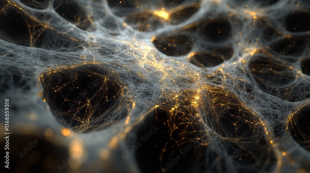 Wall mural abstract representation of neural connections glowing in a dark environment