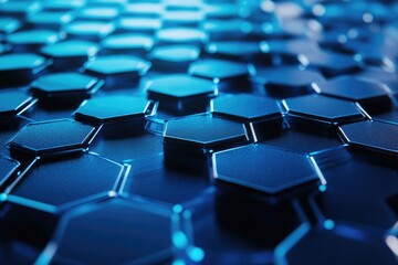 Obraz premium Abstract blue background with hexagons and connections, a concept of technology, science