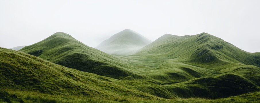 Misty green rolling hills and mountains.