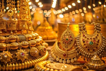 Fototapeta premium Gleaming Gold Jewelry Displayed at Dubai's Historic Souk