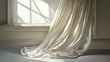 Cream-white silk fabric draped over a wall