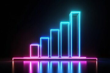 Glowing Neon Bar Chart Symbol 3D Render - Abstract Business Data Visualization