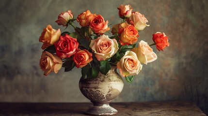 bouquet of roses in vintage vase classic floral centerpiece