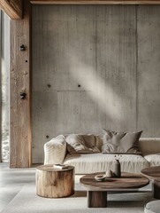 Modern Living Room Interior Design With Concrete Wall