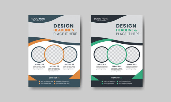 Modern vector flyer, poster,  brochure, magazine cover design  template. Modern green, blue, orange color flyer template.