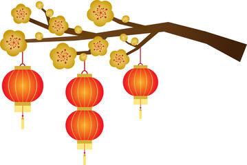 Happy New Year Golden Plum Flower Branch for Hanging Chinese style Traditional Lanterns