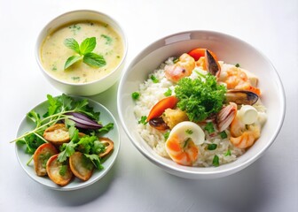 Gourmet Seafood Rice Bowl with Green Salad & Creamy Sauce - Healthy Lunch/Dinner Dish