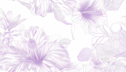 Fototapeta premium Lavender Hibiscus Illustration Botanical Background
