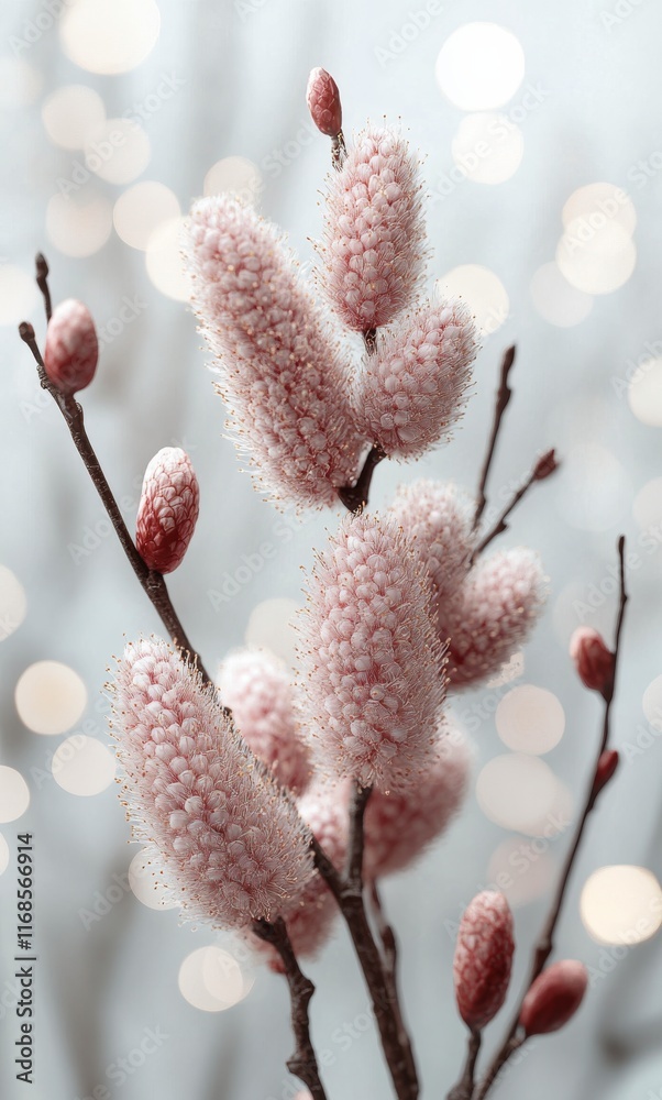 Sticker Delicate pink floral branches create a serene atmosphere in soft light