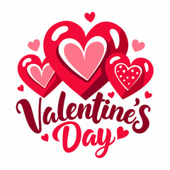 Colorful Hearts and Happy Valentines Day! Text Design line art icon sign silhouette vector illustration on white background