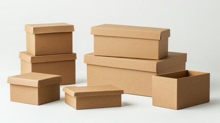 A single medium-sized corrugated box surrounded by smaller boxes on a white background, creating a balanced and clean composition.