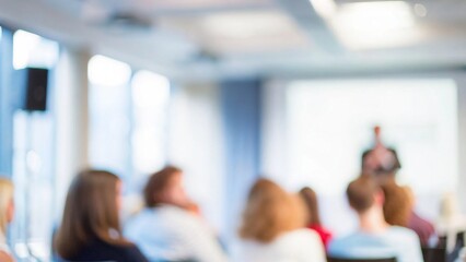 Blurred view of participants engaging in an interactive seminar.