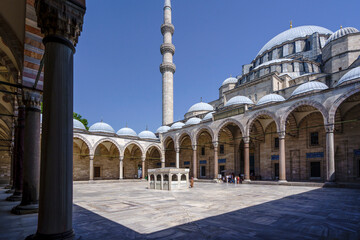 Turkiye. Istanbul. The imposing Suleymaniye Mosque or Suleiman Mosque and its inner courtyard