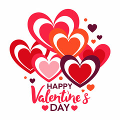 Colorful Hearts and Happy Valentines Day! Text Design line art icon sign silhouette vector illustration on white background