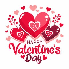 Colorful Hearts and Happy Valentines Day! Text Design line art icon sign silhouette vector illustration on white background