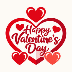 Colorful Hearts and Happy Valentines Day! Text Design line art icon sign silhouette vector illustration on white background