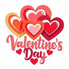 Colorful Hearts and Happy Valentines Day! Text Design line art icon sign silhouette vector illustration on white background