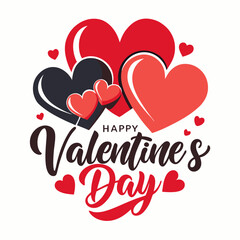 Colorful Hearts and Happy Valentines Day! Text Design line art icon sign silhouette vector illustration on white background