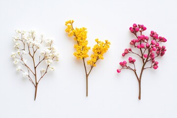 Obraz premium Colorful flower branches on a white background showcasing nature's beauty